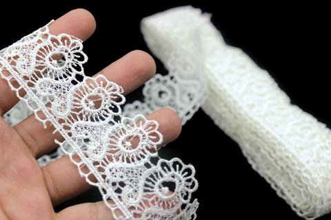40mm 8Meters Off White V2 Guipure Lace Trim | 1.57 Inches Wide | Floral Lace Trim | Bridal Lace | White Lace | Guipure Lace