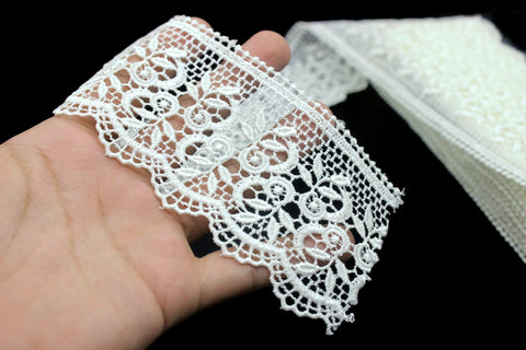 68mm 8Meters Guipure Snow White Venice Lace Trim | 2.67 Inches Wide | Spiderweb Lace Trim | Embroidered Lace Trim | DIY Supplies