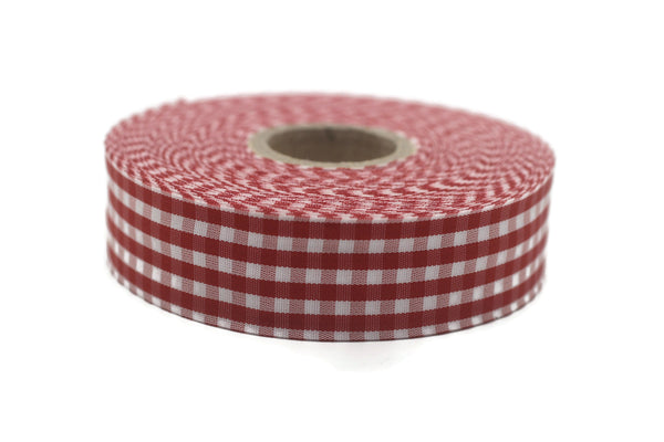 20 mm Red and White Plaid Ribbon (0.78 inch), Christmas Decorative Bow, Plaid Taffeta Ribbon, Gingham Wired Ribbon, Fabric by the yard 20650