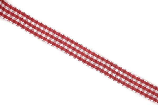 15 mm Red and White Plaid Ribbon (0.59 inch), Christmas Decorative Bow, Plaid Taffeta Ribbon, Gingham Wired Ribbon, Fabric by the yard 15650