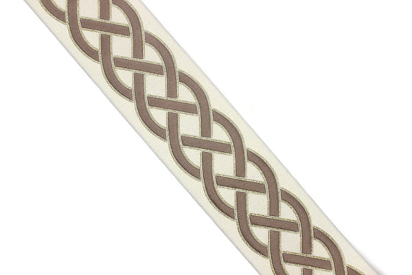 68 mm Beige-Brown Embroidered Ribbons (2.67 inc) , Jacquard Trims, Sewing Trim, drapery trim, Curtain trims, trim for drapery, 0177 V3
