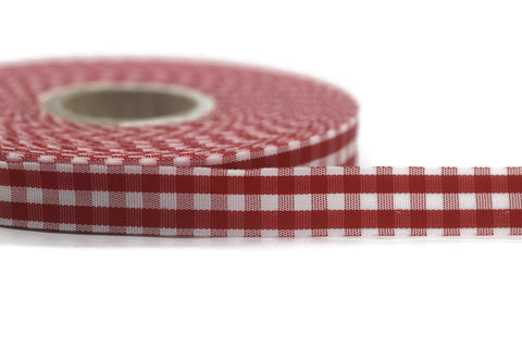 10 mm Red and White Plaid Ribbon (0.39 inch), Christmas Decorative Bow, Plaid Taffeta Ribbon, Gingham Wired Ribbon, Fabric by the yard 10650