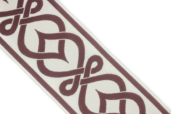 70 mm Bordeaux Celtic Knot Ribbon, Jacquard Trim, Upholstery Fabric, Norse Design Drapery Trim, Woven Ribbon 0702F