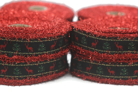 12 Pcs Set of Christmas Jacquard Ribbon 0.90 inch, 23 mm Reindeer Trim, Christmas decoration, Xmas Tree Ornaments Mantel Decoration DRCR