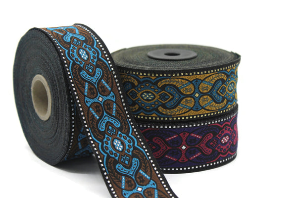 35 mm Mystic Blue jacquard Ribbons (1.37 inches) Sewing Crafts, ribbon trim,  jacquard trim, craft supplies, collar supply, trim, 35808