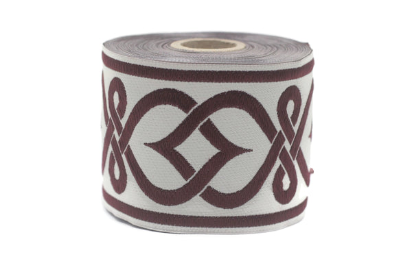 70 mm Bordeaux Celtic Knot Ribbon, Jacquard Trim, Upholstery Fabric, Norse Design Drapery Trim, Woven Ribbon 0702F