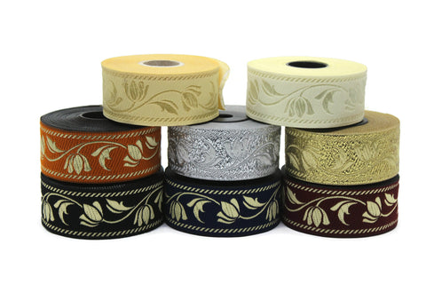 35 mm Flower ribbons, Jacquard ribbons (1.37 inch), Tulips embroidered ribbon, Jacquard trim, ribbon trim, trimming, sewing trims, 35090