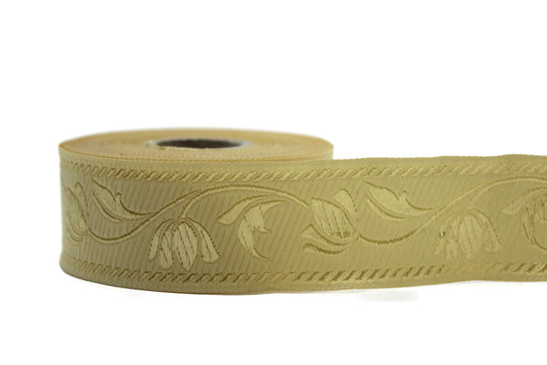35 mm Beige ribbons, Jacquard ribbons (1.37 inches), Tulips embroidered ribbon, Jacquard trim, ribbon trim, trimming, sewing trims, 35090
