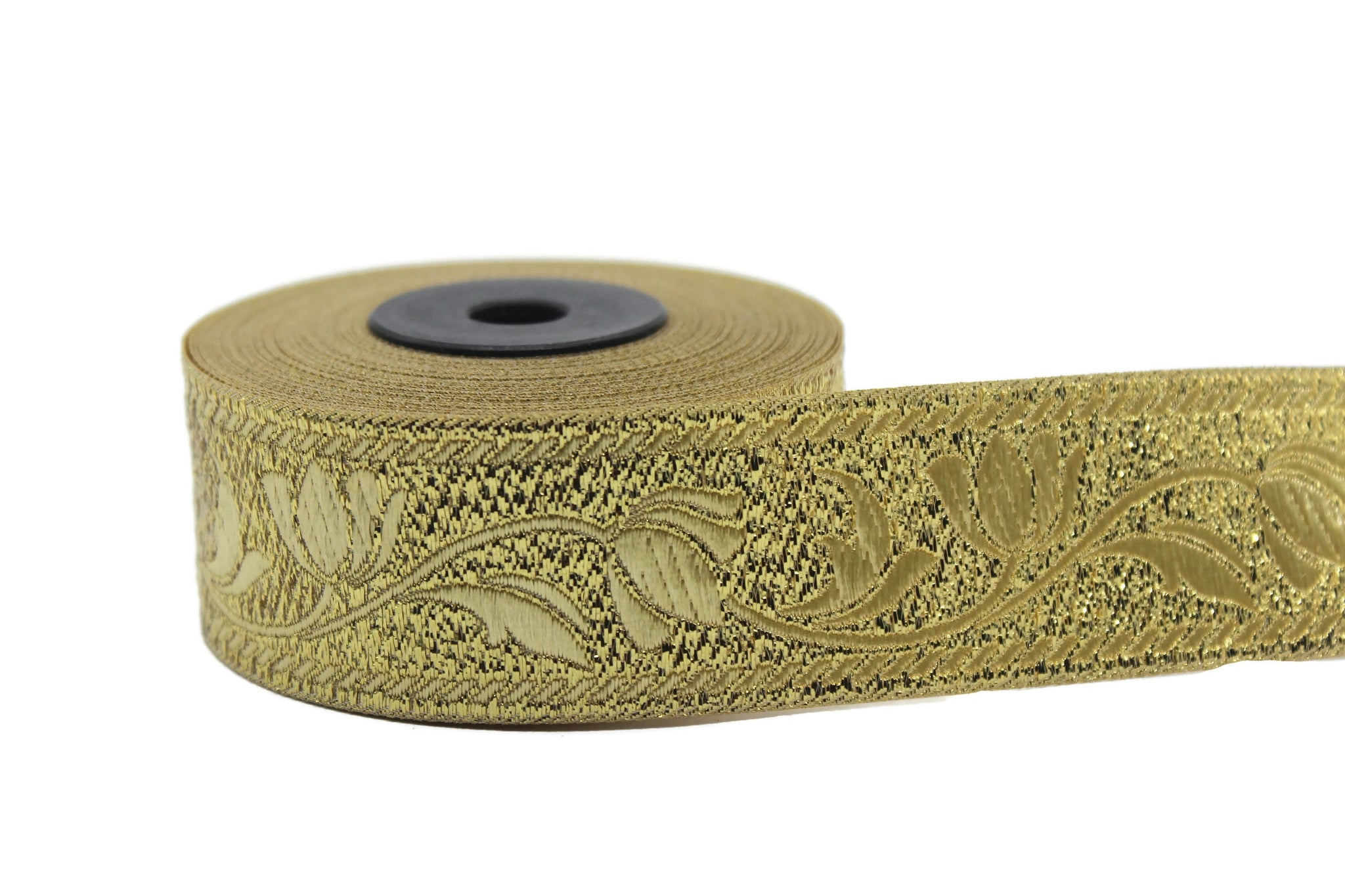 35 mm Golden ribbons, Jacquard ribbons (1.37 inches), Tulips embroidered ribbon, Jacquard trim, ribbon trim, trimming, sewing trims, 35090