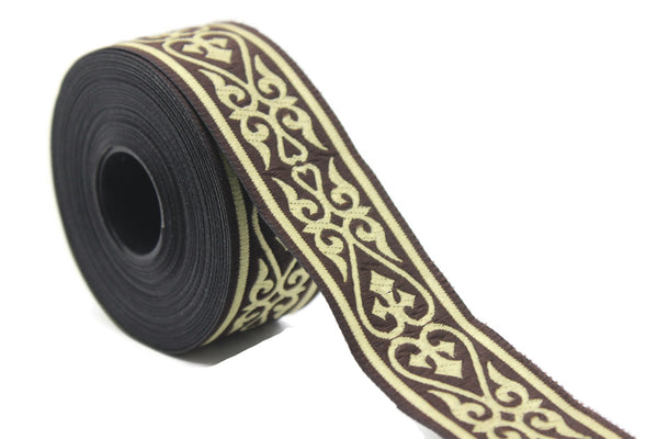 35 mm Brown Royal Celtic Heart Jacquard ribbons (1.37 inch), Jacquard trim, ribbon trim, trimming, sewing trims, embroidered ribbons, 35068