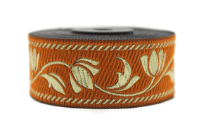 35 mm Orange ribbons, Jacquard ribbons (1.37 inches), Tulips embroidered ribbon, Jacquard trim, ribbon trim, trimming, sewing trims, 35090