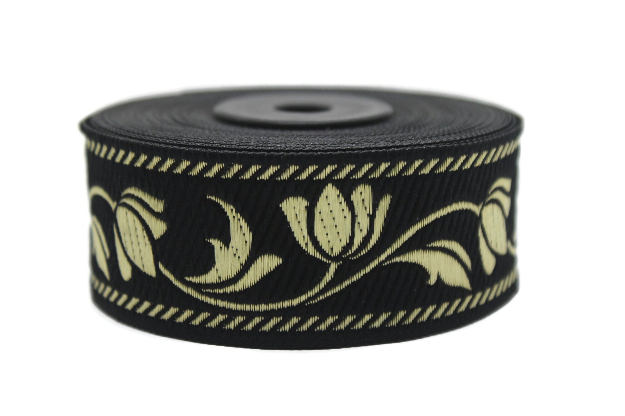 35 mm Black ribbons, Jacquard ribbons (1.37 inches), Tulips embroidered ribbon, Jacquard trim, ribbon trim, trimming, sewing trims, 35090