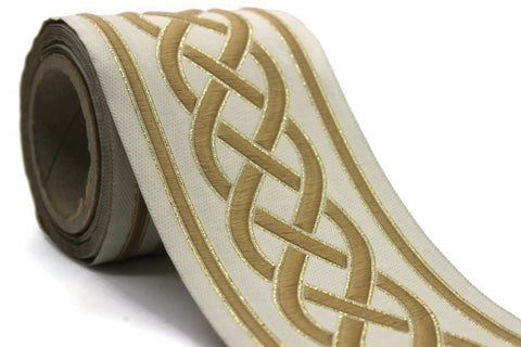 100 mm Beige-Brown Embroidered Ribbons (3.93 inc) , Jacquard Trims, Sewing Trim, drapery trim, Curtain trims, trim for drapery, 0177 V2