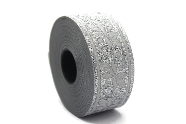 35 mm Metallic Silver Celtic Violet Jacquard Ribbon (1.37 inches), Celtic Tapestry, Jacquard trim, Drapery Trim, Upholstery Fabric 35084