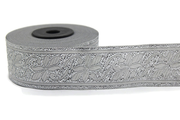 35 mm Metallic Silver Celtic Violet Jacquard Ribbon (1.37 inches), Celtic Tapestry, Jacquard trim, Drapery Trim, Upholstery Fabric 35084