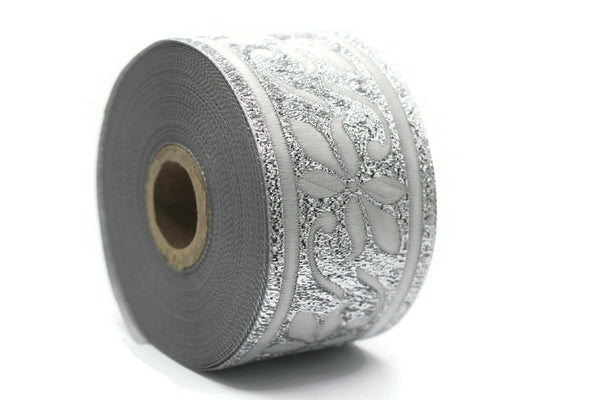 50 mm Metallic Silver Celtic Violet Jacquard Ribbon (1.96 inches), Celtic Tapestry, Jacquard trim, Drapery Trim, Upholstery Fabric 50977