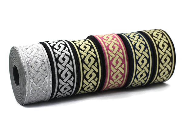 35 mm Golden Knot 1.37 (inch) | Jacquard Trim | Embroidered Woven Ribbon | Jacquard Ribbon | Sewing Trim | 35mm Wide | 35069