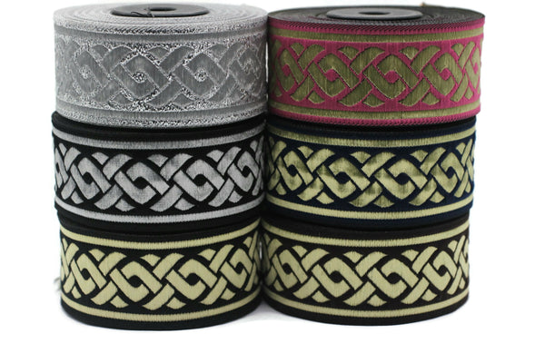 35 mm Black/Gold Celtic Knot 1.37 (inch) | Jacquard Trim | Embroidered Woven Ribbon | Jacquard Ribbon | Sewing Trim | 35mm Wide | 35069