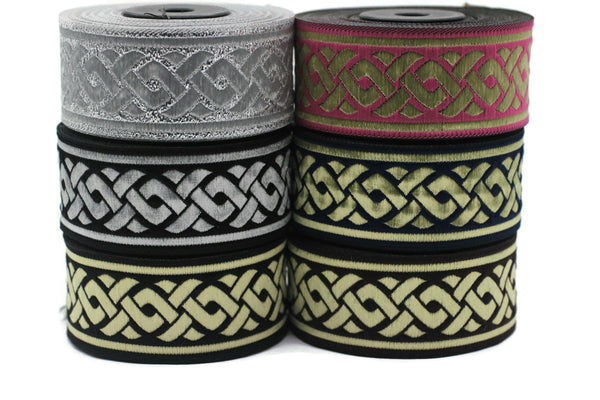 35 mm Pink Celtic Knot 1.37 (inch) | Jacquard Trim | Embroidered Woven Ribbon | Jacquard Ribbon | Sewing Trim | 35mm Wide | 35069