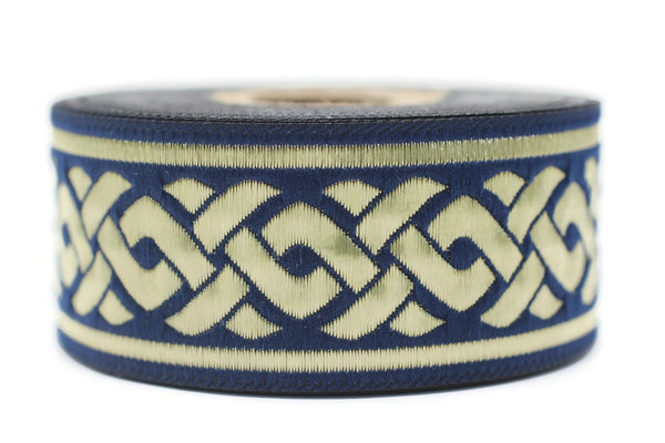 35 mm Blue Celtic Knot 1.37 (inch) | Jacquard Trim | Embroidered Woven Ribbon | Jacquard Ribbon | Sewing Trim | 35mm Wide | 35069