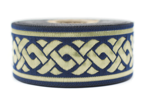 35 mm Blue Celtic Knot 1.37 (inch) | Jacquard Trim | Embroidered Woven Ribbon | Jacquard Ribbon | Sewing Trim | 35mm Wide | 35069
