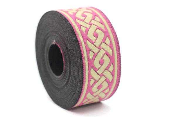 35 mm Pink Celtic Knot 1.37 (inch) | Jacquard Trim | Embroidered Woven Ribbon | Jacquard Ribbon | Sewing Trim | 35mm Wide | 35069