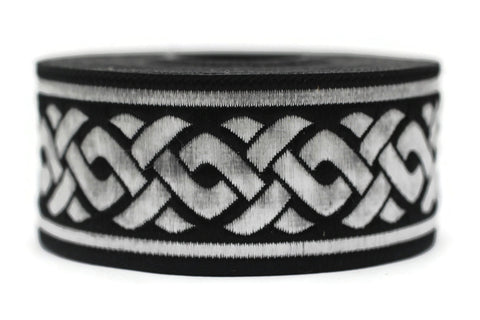 35 mm Black/Gray Celtic Knot 1.37 (inch) | Jacquard Trim | Embroidered Woven Ribbon | Jacquard Ribbon | Sewing Trim | 35mm Wide | 35069