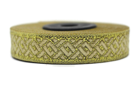 16 mm Golden Jacquard ribbons 0.62 inches, celtic knot, Jacquard trim, Sewing trim, geometric ribbon, woven ribbons, 16069