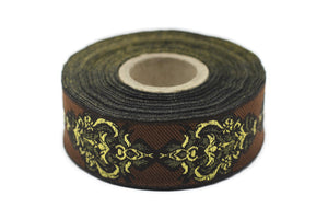 25 mm Brown Authentic Jacquard Ribbons (0.98 inches) Sewing Crafts, ribbon trim,  jacquard trim, craft supplies, collar supply, trim, 25918