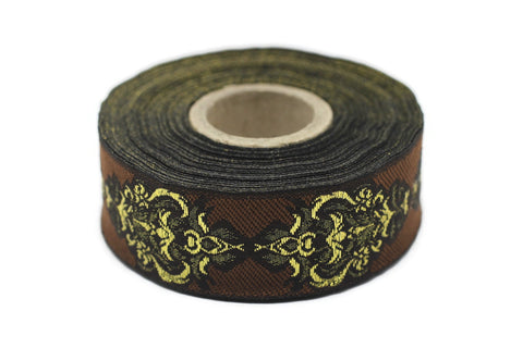 25 mm Brown Authentic Jacquard Ribbons (0.98 inches) Sewing Crafts, ribbon trim,  jacquard trim, craft supplies, collar supply, trim, 25918