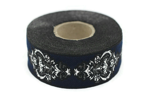25 mm Blue Authentic Jacquard Ribbons (0.98 inches) Sewing Crafts, ribbon trim,  jacquard trim, craft supplies, collar supply, trim, 25918