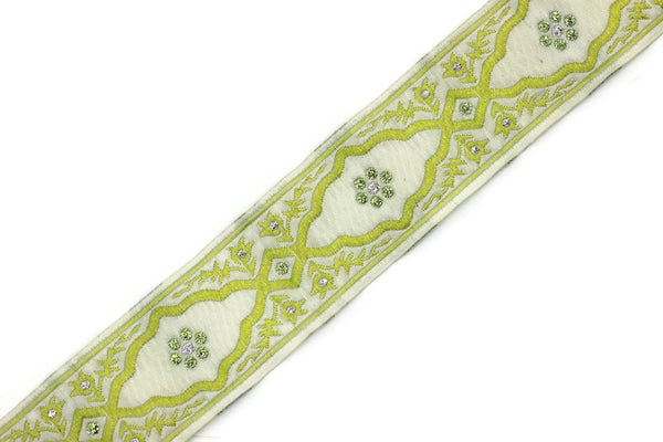 35 mm Andalusia Green Jacquard ribbon, (1.37 inches), trim by the yard, Embroidered ribbon, Sewing trim, Scroll Jacquard trim, 35800