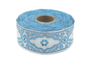 SALE 10.9 Yard Andalusia Blue Jacquard ribbon, (1.37 inches), trim by the yard, Embroidered ribbon, Sewing trim, Scroll Jacquard trim, 35800