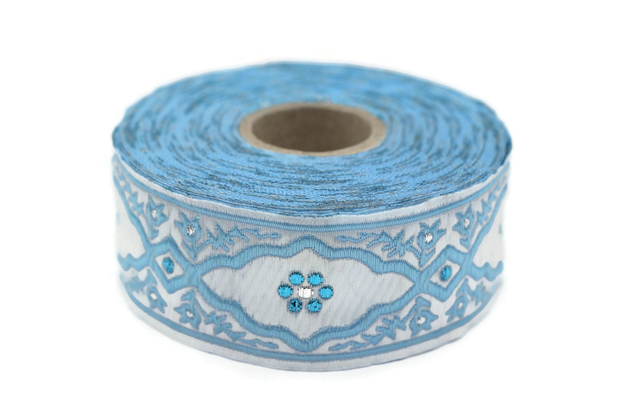 35 mm Andalusia Blue Jacquard ribbon, (1.37 inches), trim by the yard, Embroidered ribbon, Sewing trim, Scroll Jacquard trim, 35800