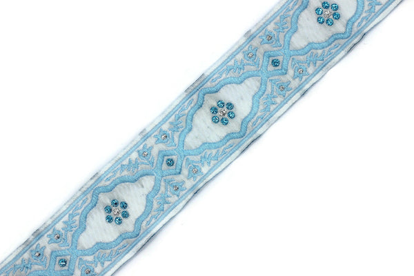 35 mm Andalusia Blue Jacquard ribbon, (1.37 inches), trim by the yard, Embroidered ribbon, Sewing trim, Scroll Jacquard trim, 35800
