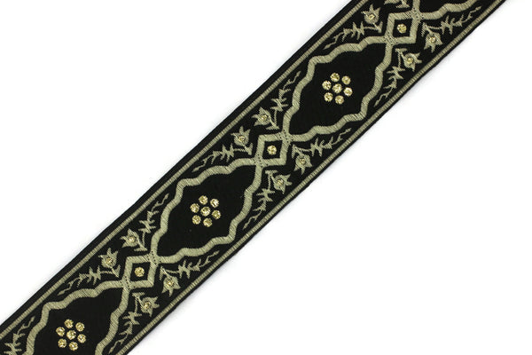 35 mm Andalusia Gold Jacquard ribbon, (1.37 inches), trim by the yard, Embroidered ribbon, Sewing trim, Scroll Jacquard trim, 35800