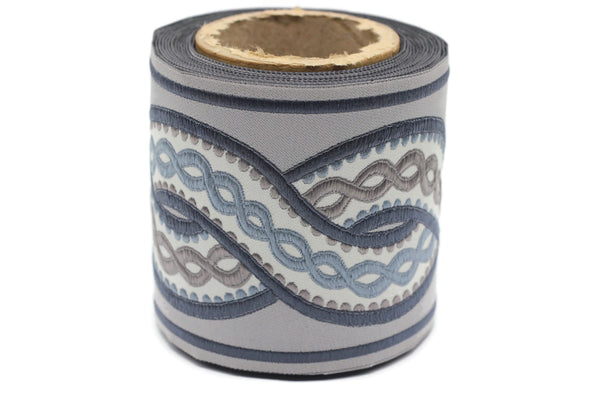 Blue and Gray Spiral Ribbon | Jacquard Ribbon | Sewing Trim | Drapery Trim | Curtain Trim | Trim For Drapery | 100mm (3.93 inch) | 138 V3