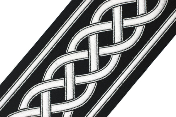 100 mm Black-White Celtic Knot Jacquard Ribbon for Drapery (3.93 inch), Trim Tape Border for Sewing Quilting Bridal Costumes, 0177 V7