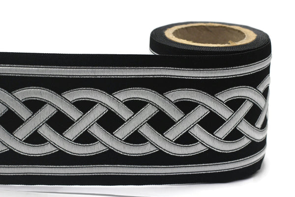 100 mm Black-White Celtic Knot Jacquard Ribbon for Drapery (3.93 inch), Trim Tape Border for Sewing Quilting Bridal Costumes, 0177 V7