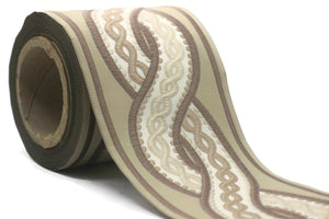 Brown and Beige Spiral Ribbon | Jacquard Ribbon | Sewing Trim | Drapery Trim | Curtain Trim | Trim For Drapery | 100mm (3.93 inch) | 138 V2