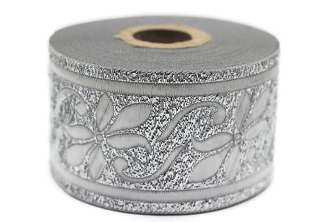 50 mm Metallic Silver Celtic Violet Jacquard Ribbon (1.96 inches), Celtic Tapestry, Jacquard trim, Drapery Trim, Upholstery Fabric 50977