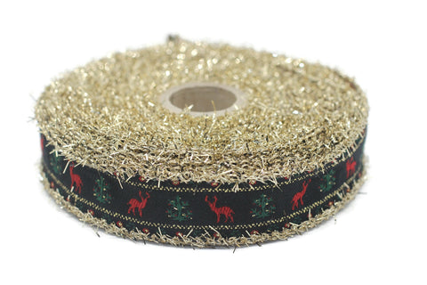 23 mm Christmas jacquard ribbons with tinsel 0.90 inch, Deer embroidered trim, Christmas trim, Christmas jacquards, Christmas border, DRCR