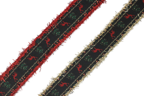 23 mm Christmas jacquard ribbons with tinsel 0.90 inch, Deer embroidered trim, Christmas trim, Christmas jacquards, Christmas border, DRCR