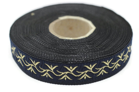 16 mm Blue ivy Jacquard ribbon, (0.62 inches), trim by the yard, Embroidered ribbon, Sewing trim, Scroll Jacquard trim, 16073