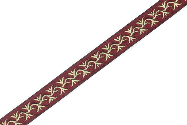 16 mm Red/Gold ivy Jacquard ribbon, (0.62 inches), trim by the yard, Embroidered ribbon, Sewing trim, Scroll Jacquard trim, 16073
