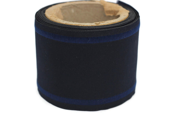 68 mm Dark Blue Embroidered Ribbons (2.67 inch), Jacquard Trims, Sewing Trim, drapery trim, Curtain trims, trim for drapery, 188 V9