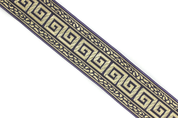 35 mm Lilac/Gold Greek Key ribbons (1.37 inches), ribbon trims, jacquard ribbons, fabric ribbons, vintage trim, geometric ribbons, 35060