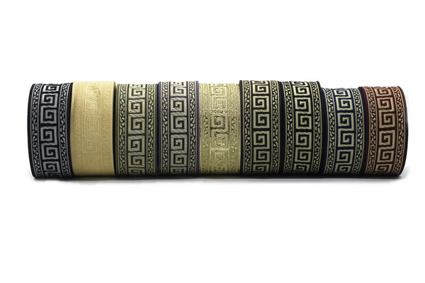 35 mm Brown/Gold Greek Key ribbons (1.37 inches), ribbon trims, jacquard ribbons, fabric ribbons, vintage trim, geometric ribbons, 35060