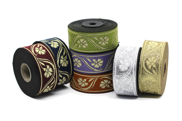 35 mm Floral ribbon 1.37 (inch) | Celtic Ribbon | Embroidered Clover Ribbon | Jacquard Ribbon | 35mm Wide | 35070