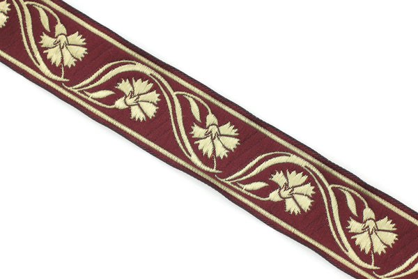 35 mm Claret Red Floral ribbon 1.37 (inch) | Celtic Ribbon | Embroidered Clover Ribbon | Jacquard Ribbon | 35mm Wide | 35070